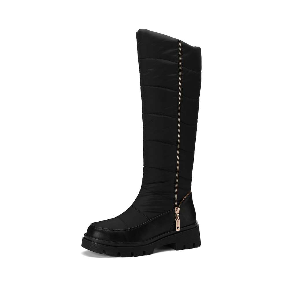 Krazing Pot PU Down Boots Cold-resistant Winter Shoes Med Heels Size 44 Super Size Snow Boots Zipper Round Toe Keep Warm Thigh High Boots