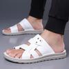 Men Brown Flats Slippers Summer White Wide Head Sandals Retro Black Leather Beach Shoes Plus Size