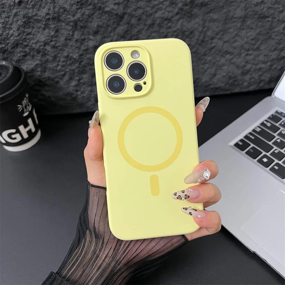 Luxury Magsafe Liquid Silicone Magnetic Phone Case For iPhone 16 Pro Max 15 Plus 14 13 12 Lens Protective Candy Color Back Cover