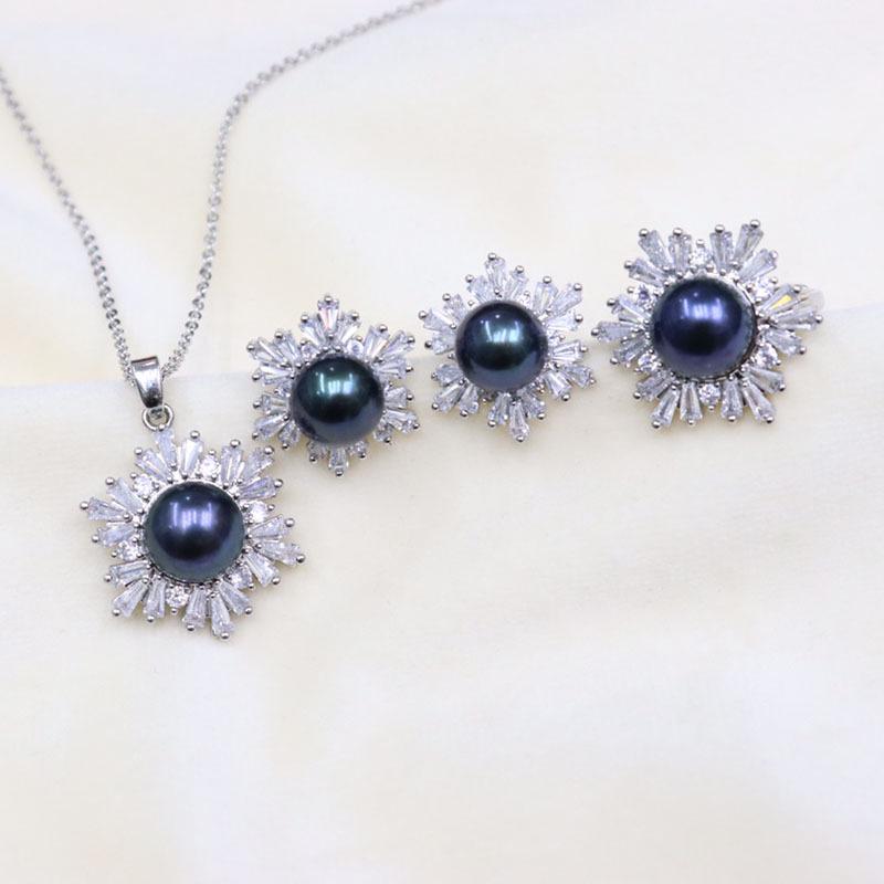 18K Gold-Plated Freshwater Pearl Jewelry Set: Necklace, Earrings & Ring with Micro-Pave Diamonds (9-10mm Pearls).
