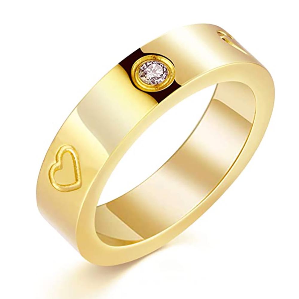 European & American 4MM Zircon Trio Tone Stainless Steel Couple Ring