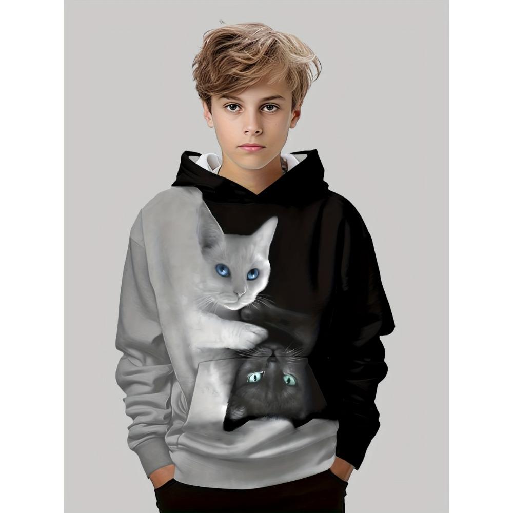 Boys Clothing Kawaii Cat Pattern Autumn Hoodies Casual Fashion 3-14Y Sweatshirt for Boy Outdoor Comfortable Children's Clothing