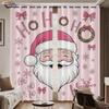 Set Of 2 Pink Santa Claus Printed Curtains Thermal Insulation Multiple Size Living Room Holiday Decoration Light Blocking Made Polyester Machine