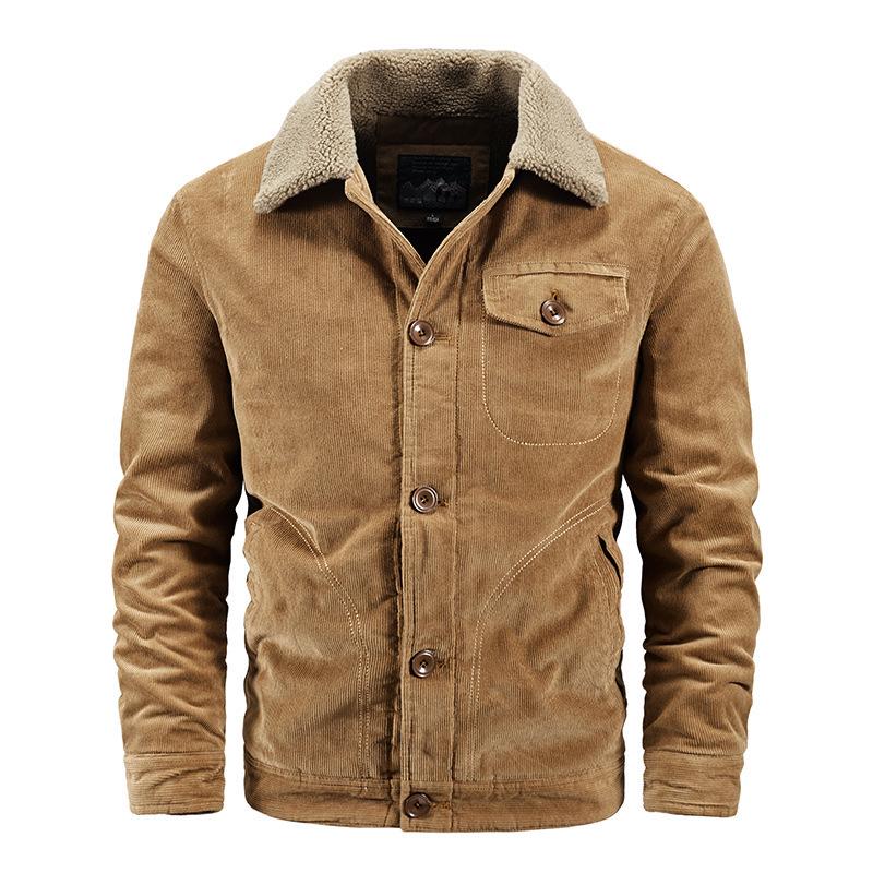 Men's Plus Size Fleece-Lined Corduroy Cotton Jacket - Casual and Loose Fit