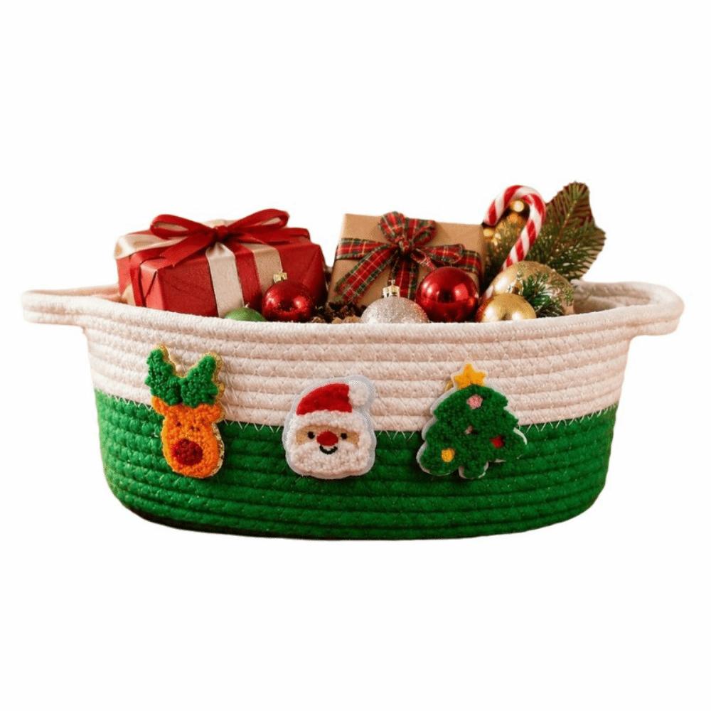 Xmas Theme Hand Woven Storage Basket Cotton Rope Small Item Storage Bin Entryway