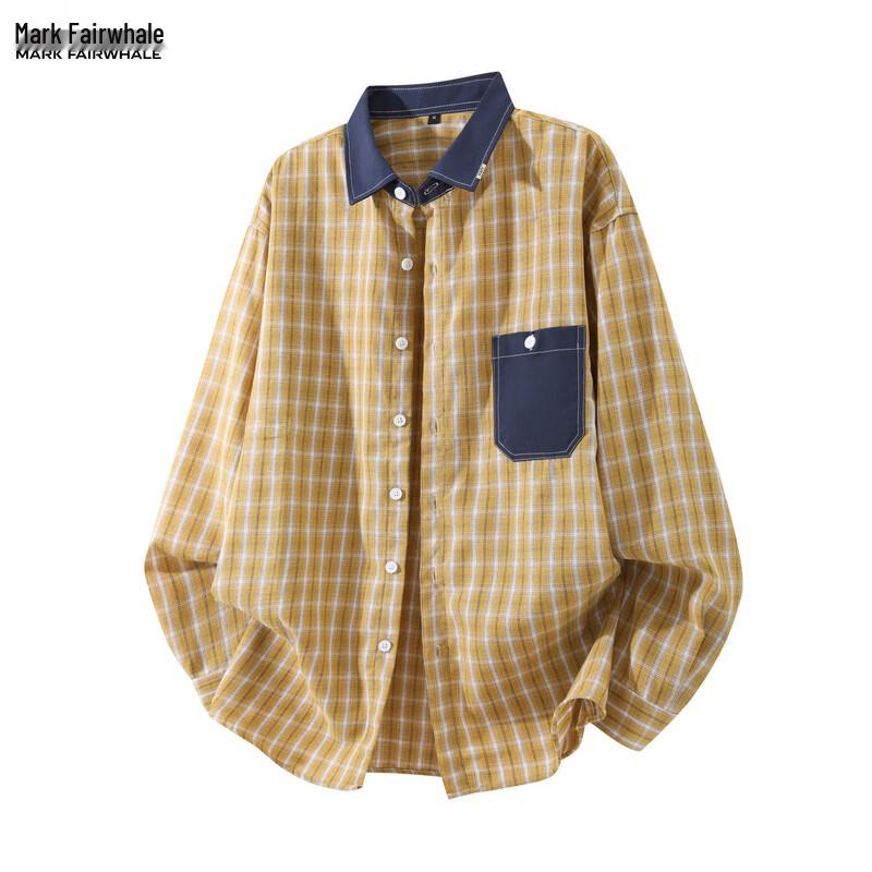 Mark Fairwhale Men's Loose Plaid Long Sleeve Casual Shirt