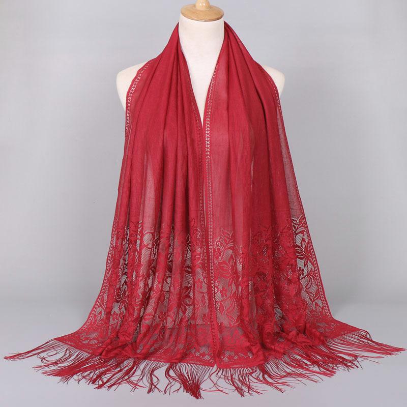 Scarf Cover Solid Color Lace Hollow Fringed Silk Scarf Women's Summer Long Scarf Shawl Elegant