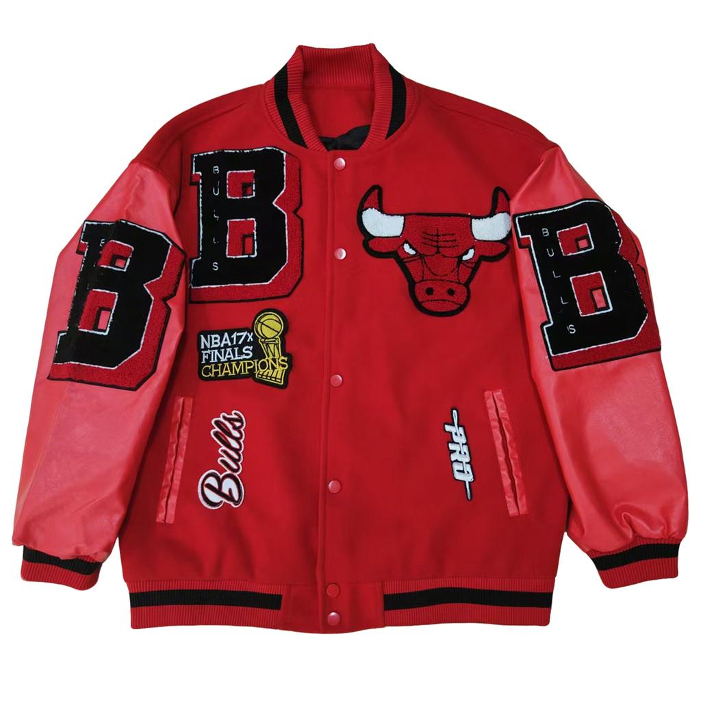 2025 mezza mucca mezza B nuovo toro giacca da baseball americana ricamo trendy giacca high street da teppista uomo primavera autunno