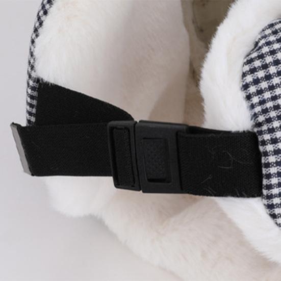 Lei Feng Hat Plaid Print Velvet Lining Buckle Closure Ear Protection Hat Windproof Cold Weather Outdoor Hat
