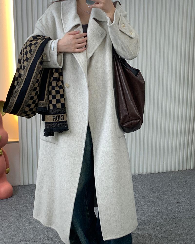 

Новое двустороннее кашемировое пальто, длинное шерстяное пальто, темпераментное элегантное кашемировое пальто в ленивом стиле M