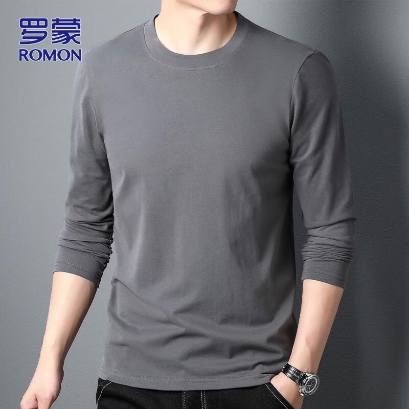 ROMON Men's Solid Color Long Sleeve Cotton T-Shirt