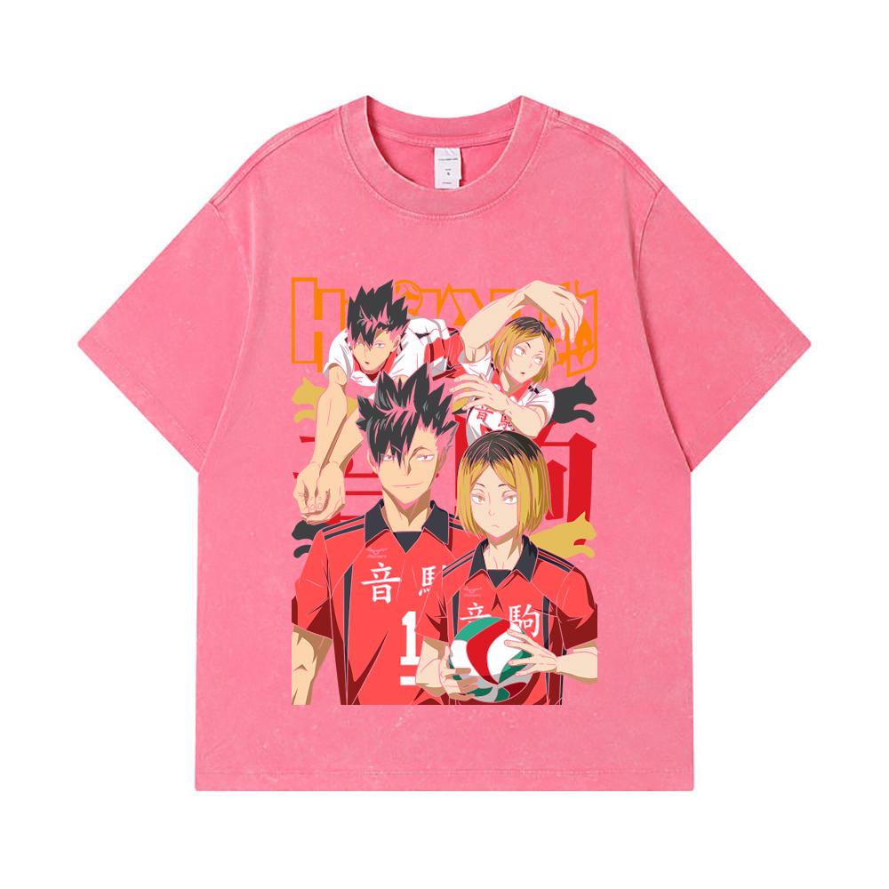 275 GSM Washed T-shirts 100% Cotton Haikyu V6 Print Unisex Heavy Cotton T Shirt