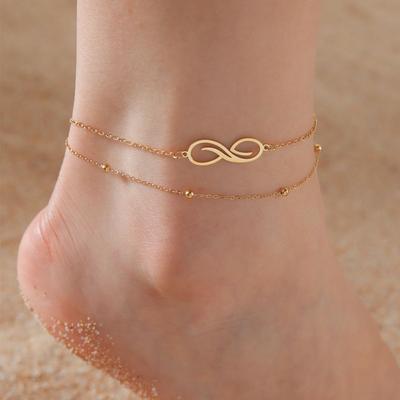 Bohemian Double Layer Beaded Infinity Symbol Anklet Women's Fashion Beach Accessory