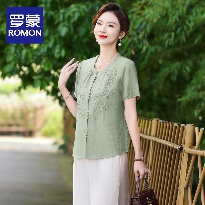 

ROMON Mother s Mid-Sleeve Embroidered Two-Piece Set 4XL