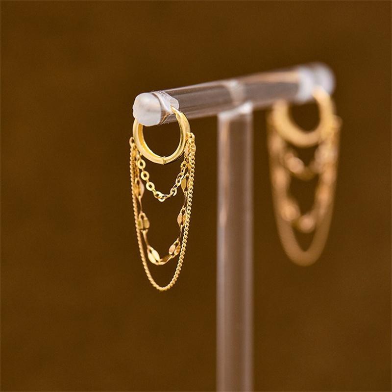 Real 925 Silver Plated 18K Gold Tassel Stud Earrings for Women Wedding Trendy Fine Jewelry