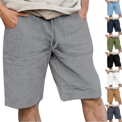 Sommer Baumwolle Leinen Atmungsaktiv Patch Tasche Einfarbig Kordelzug Gerade Lauf Outdoor Täglich Herren Shorts