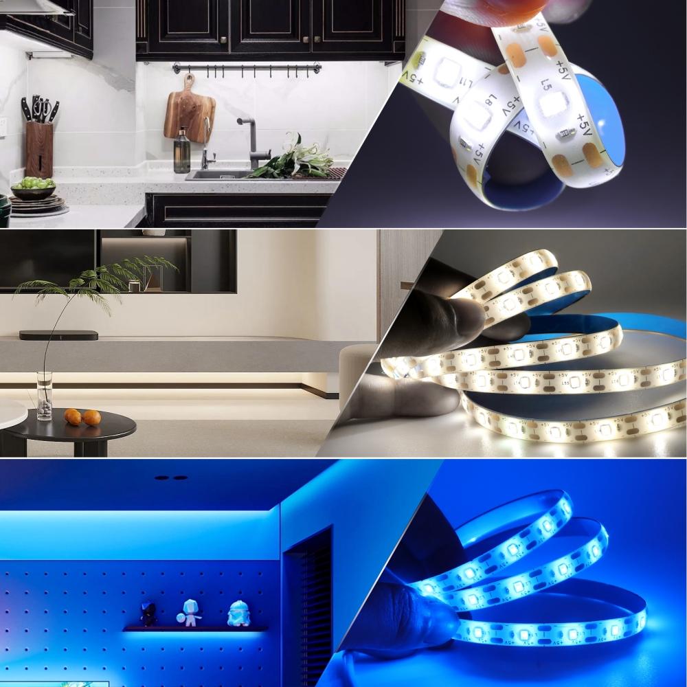 5V USB LED Strip Light with Adhesive Tape 2835 60LEDs Flexible LED Tape Waterproof Rope Light for TV Backlight Cabinet Lamp