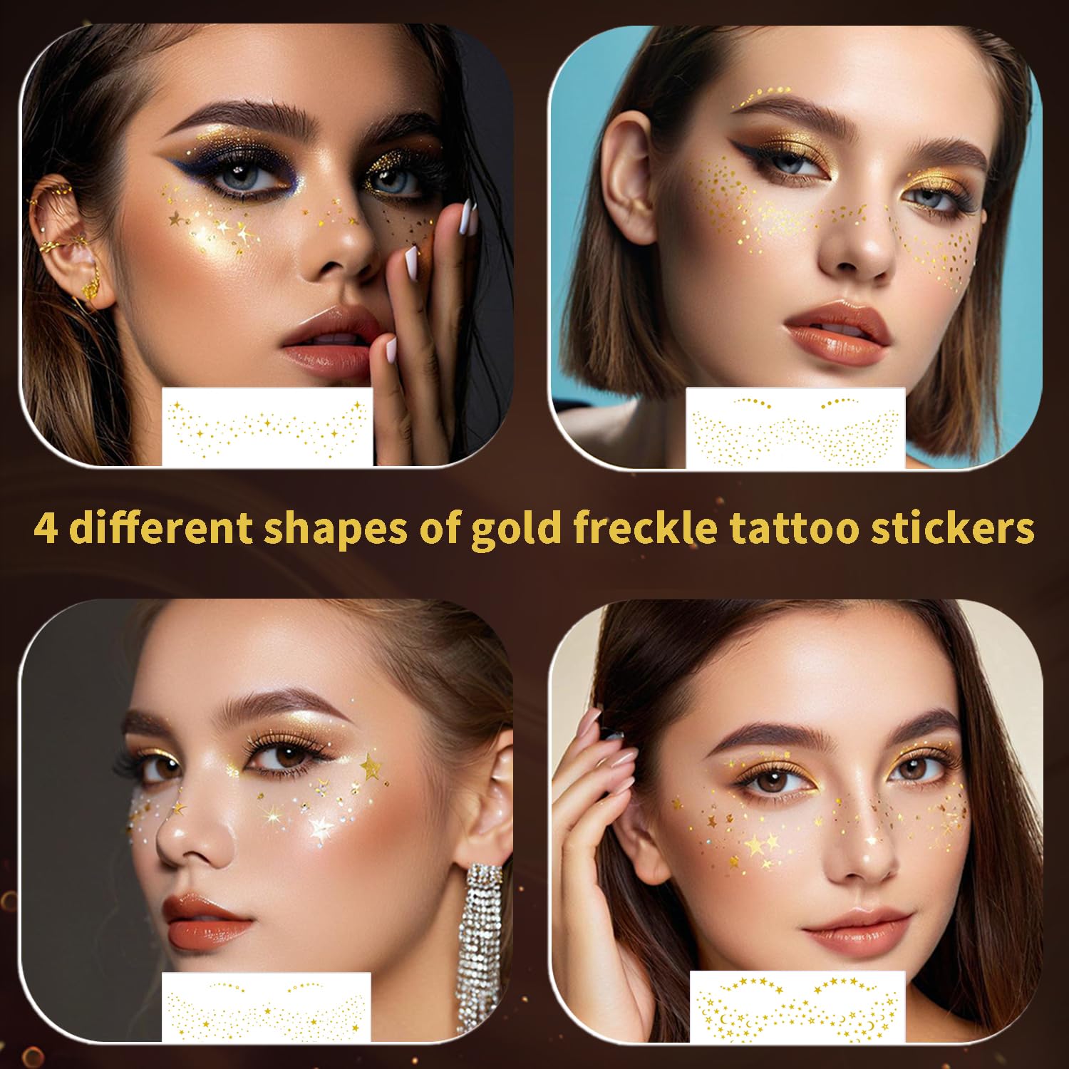 Glitter Freckles Face Tattoo, 4 Pcs Gold Freckles Temporary Face Tattoos, Sparkle Freckles, Glitter Freckles Face Tattoo, Makeup Patches, Freckle