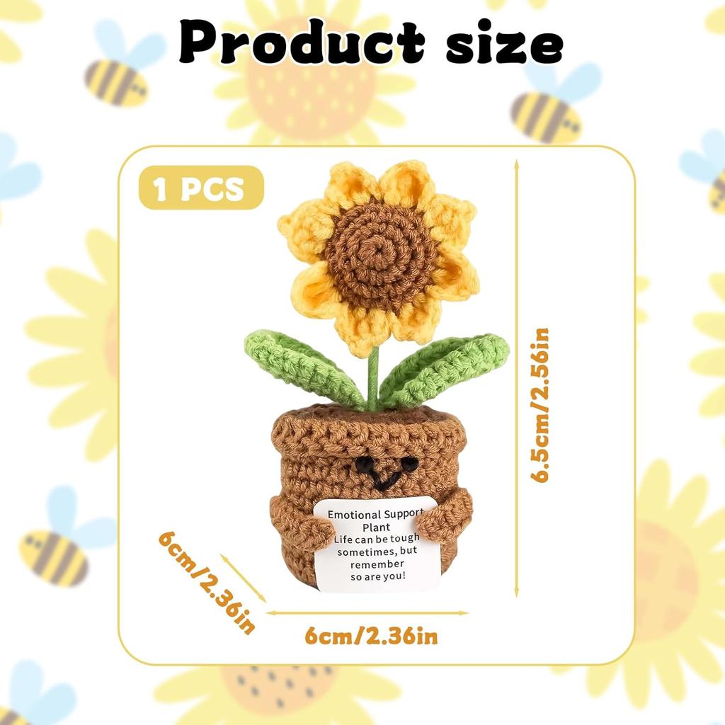 Crochet Sunflower Plush Toy, Emotional Gift, Decorative Ornament with Inspirational Message, Heartwarming Companion
