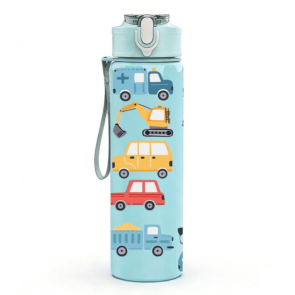1PC Assorted Toy Vehicle 750ml Color Plastic Sports Water Bottle Leakproof Flip Straw Lid Suitable for Sports Office Home Use