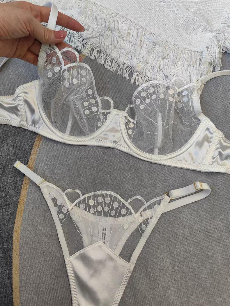 

Європейський та американський прозорий французький вишитий мереживний мінімізуючий комплект бюстгальтера великого розміру Large білий