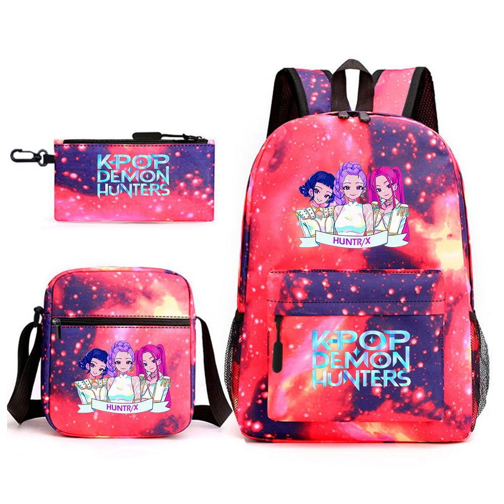 Demon Hunter Girl Group Backpack Kpop Backpack Digital Color Printing Boys And Girls School Bag Shoulder Bag Three-Piece Set