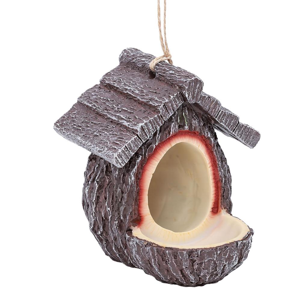 Treehouse Shape Bird Feeder for Outdoors Hanging Resin Rustic Wood Texture Decorative Bird Feeder House for Yard Patio