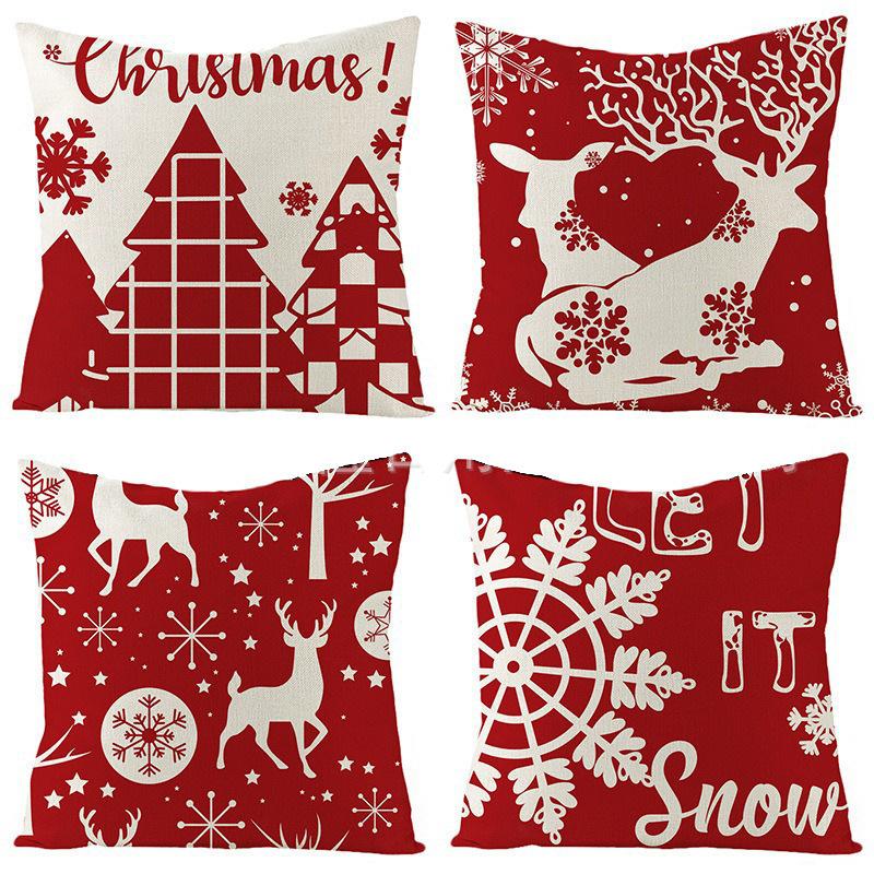 Weihnachts-Dekokissenbezug Leinen Festliches Weihnachtsthema Elch Schneeflocke Rückenlehne Wohnzimmer Sofa Dekoration Kissen Kissenbezug