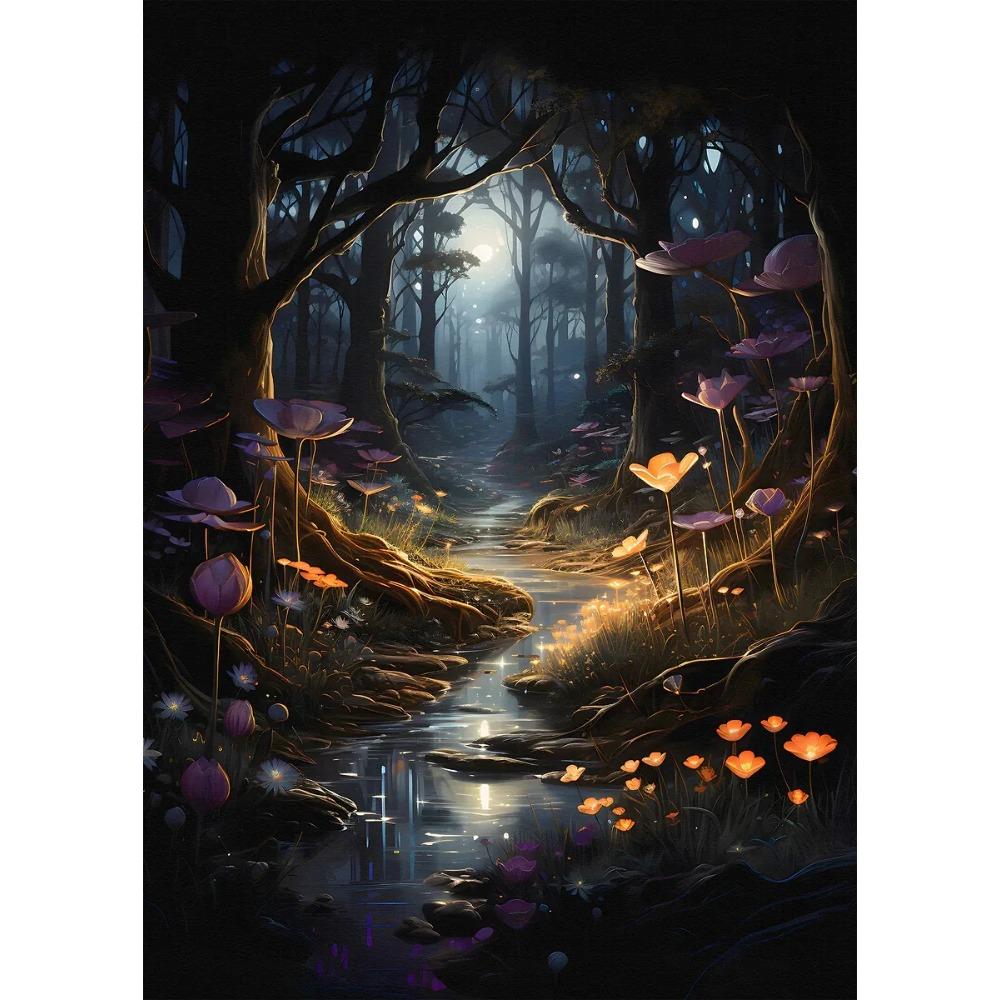 Mysterieuze Betoverde Bos Poster Zonovergoten Elfenbos Pad Sprookjes Prints Canvas Schilderij Muurfoto Huis Woonkamer Decor
