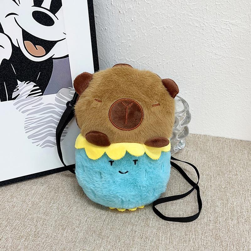 

Плюшевая капибара, наплечная сумка, милая, универсальная меховая сумка, мультяшная студенческая маленькая сумка-мессенджер для девочки One Size синий