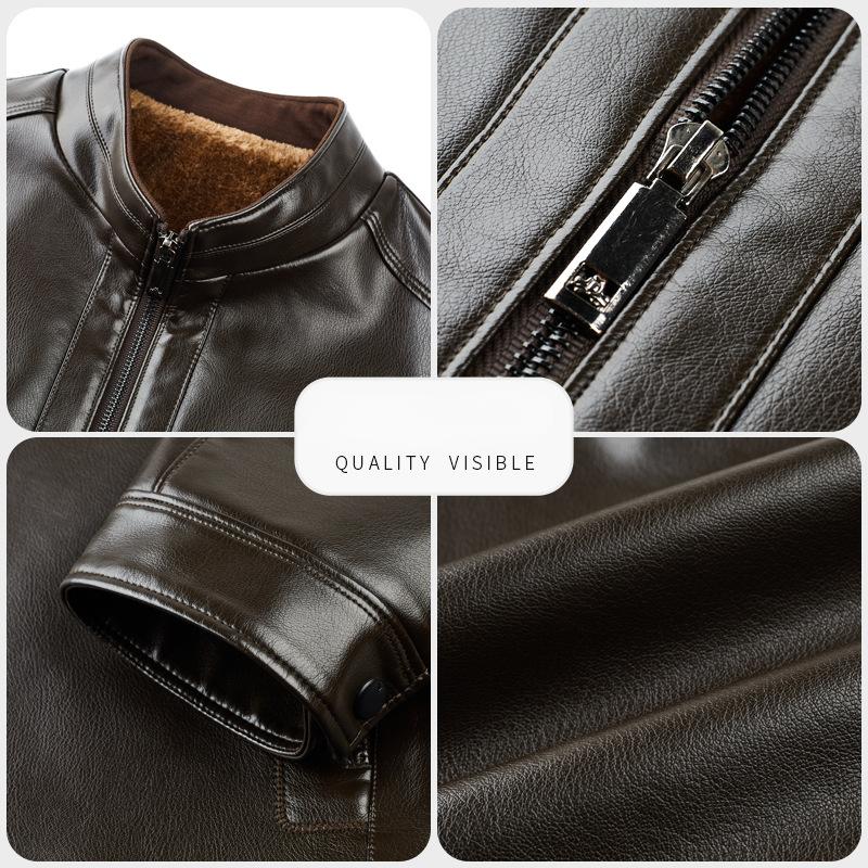 Fur All-in-one Leather Jacket Men's Genuine Leather Jacket Plus Velvet Thickening Winter Heat Preservation Middle-aged Stand-collar Sheepskin Jacket