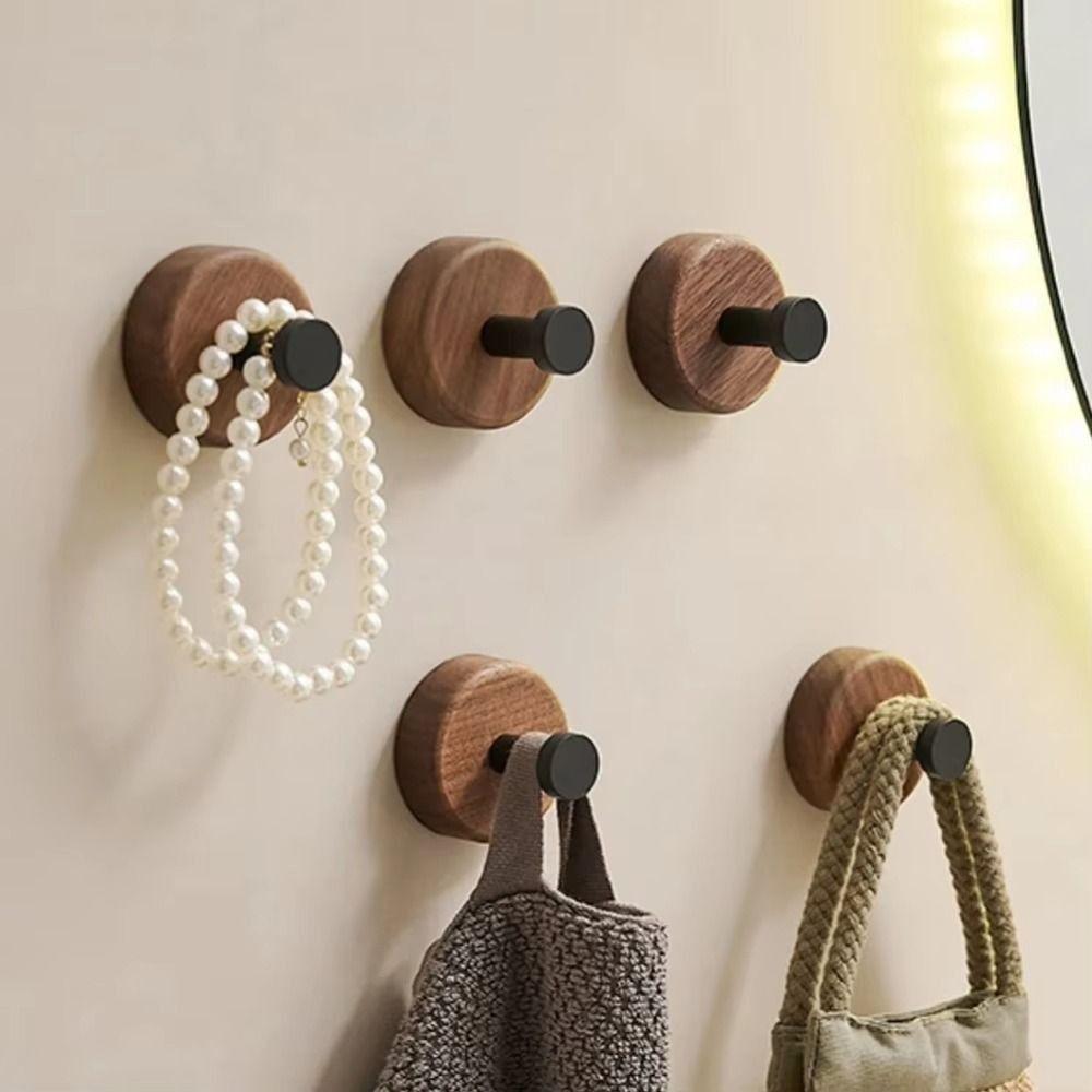 Solid Wood Wall Mount Hook No Drilling Wood Hook Space Saving Suction Cup Hook  Bathroom Storage