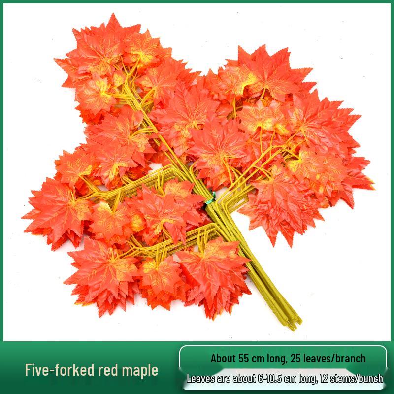 Artificial Red Maple, Ginkgo, Birch, Banyan, Elm Leaves for Landscaping