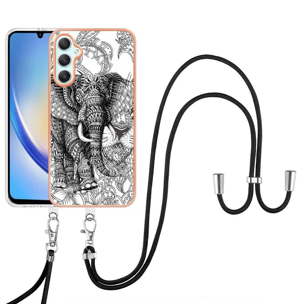 

YB IMD Series-21 Style-D for Samsung Galaxy A25 5G (Global) (161.0 x 76.5 x 8.3mm) Phone Case Pattern Cover with Lanyard Totem Elephant