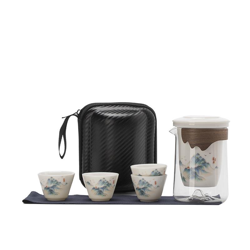 Travel Tea Set Ceramic Kung Fu Tea Set Travel Bag Hand Grab Pot One Pot Three Cups With Filter Household Tea Cup Portable