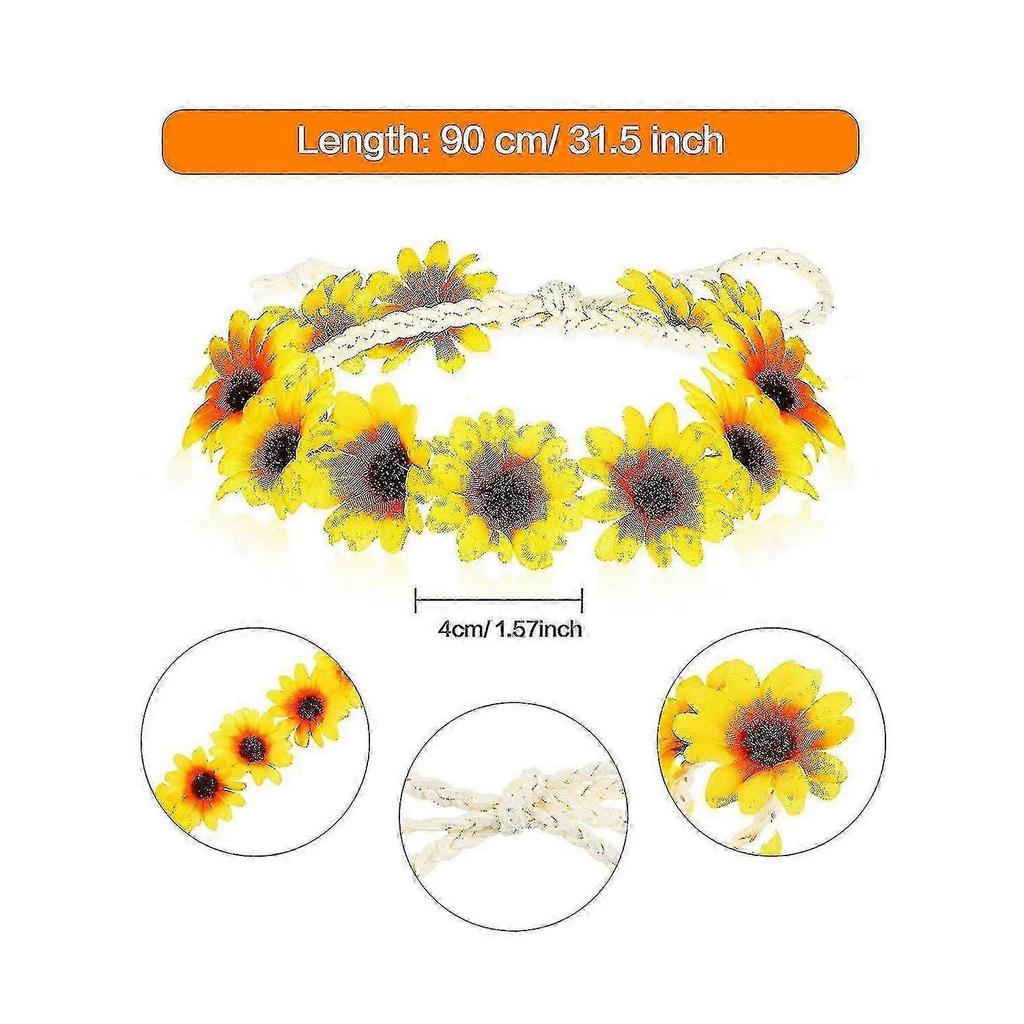 5-piece set of sunflower crown headband, daisy tiara, hippie headband, adjustable floral bridal headband, hippie party wedding festival headband.