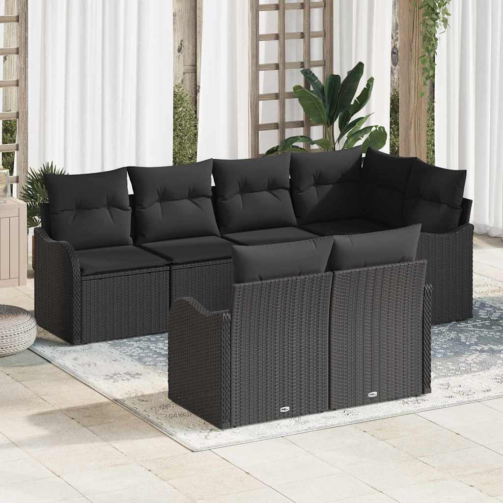 Garden Sofa Set with Storage 7 pcs Black Poly Rattan