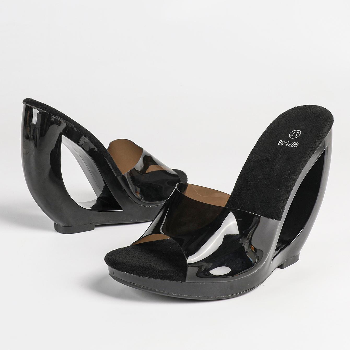 

13CM Arched Heel Slides for Women Fashion Sexy Slip On Sandals Nightclub Party Shoes 3 Colors 36 чёрный