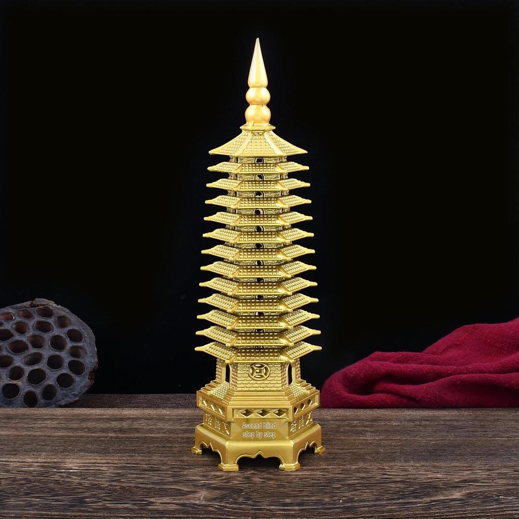 Painted Copper and Brass Wenchang Pagoda Ornament, Nine and Thirteen Stories