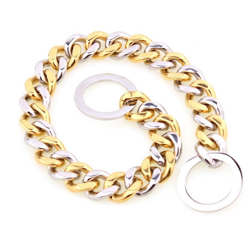 Cuban Link Thick Gold Chain Pet Collar for Large Dogs, Durable Stainless Steel with Gold Plating for Stylish and Safe Walks