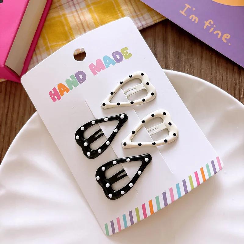 Minimalist Black White Polka Dot Geometric Hair Clip Retro Fabric Water Droplet BB Edge Bangs Clip Fashionable Accessory