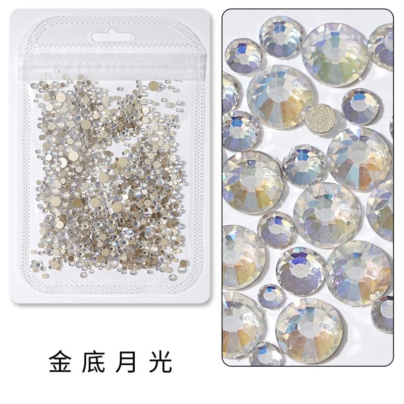 1440 buc, Un pachet întreg de manichiuri colorate, Diamante cu fund plat, Burghie din sticlă de cristal nu pot cădea de pe fund, Bijuterii cu diamante rotunde cu dimensiuni mixte.