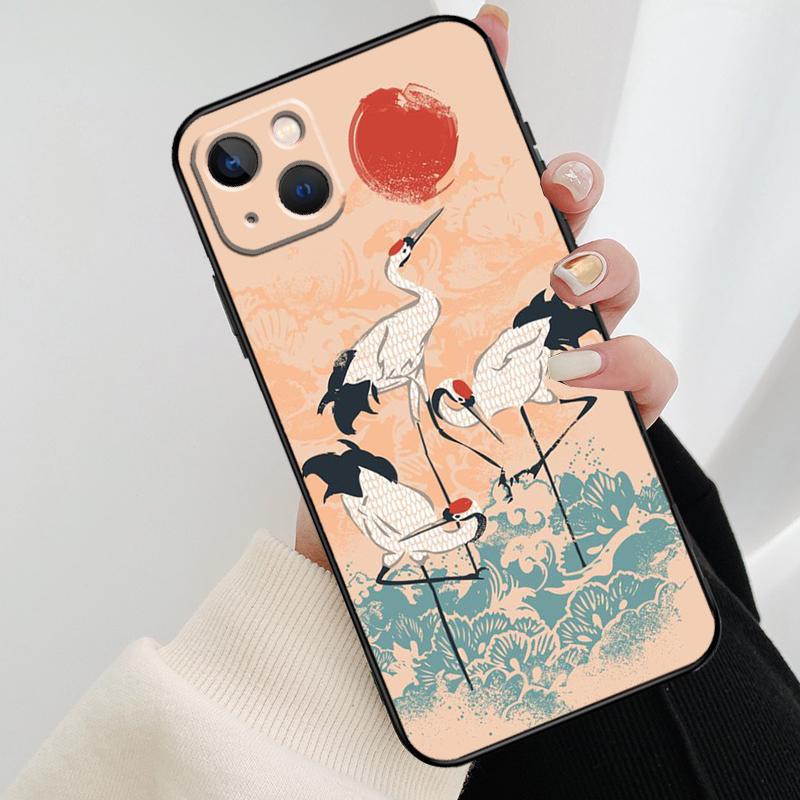 Japanese Cranes Art Phone Case For iPhone 17 Pro Max 14 13 12 11 15 16 Pro Max mini 15 16 Plus 16e 17 Air Cover