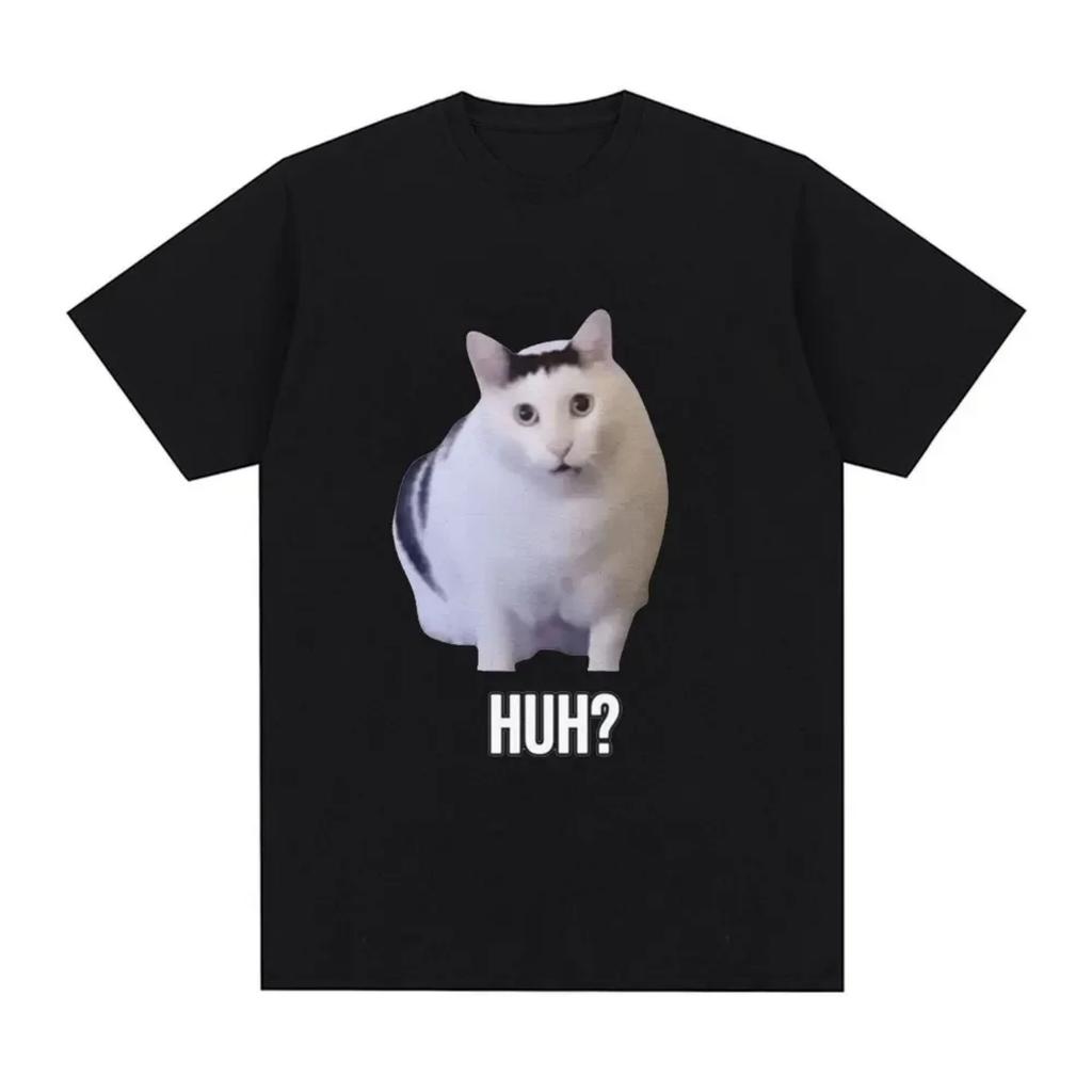 Cat Saying Huh_ Funny Meme T-shirt Men WomenBreathable Short Sleeve T Shirts Fashion Harajuku Tee Shirt