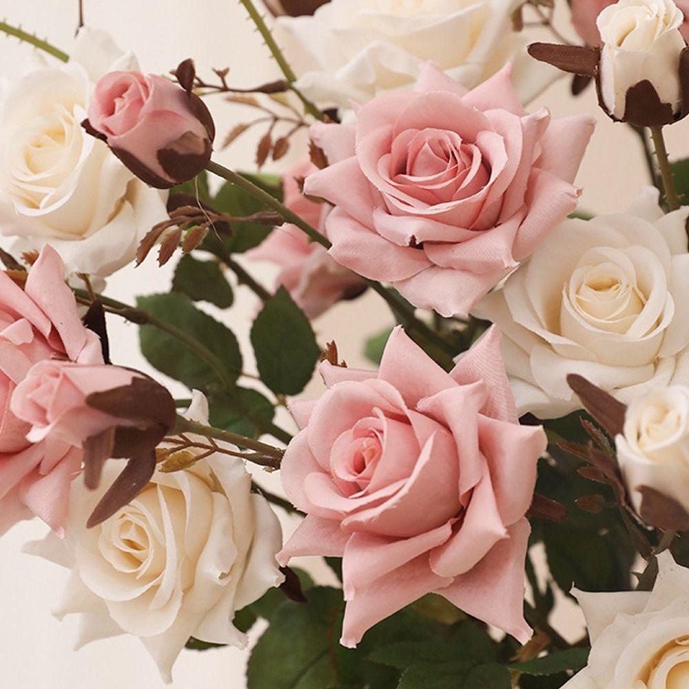 3 Head Simulation Rose Flower Luxury Fake Flowers Artificial Rose Branch  Outdoor Garden Decor