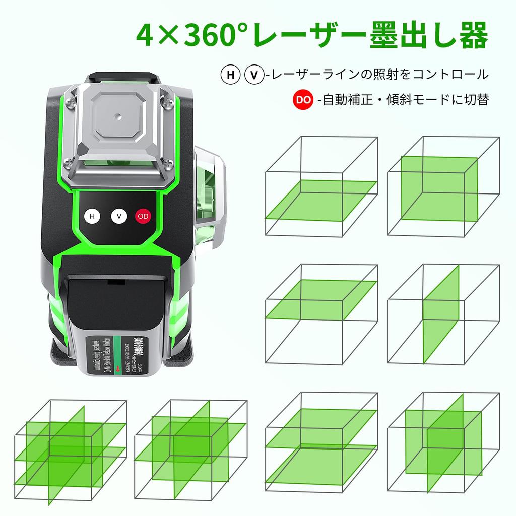 FELLAT Laser Green 16 Auto Tilt 5 Brightness Type C Japanese Instruction Manual Included Level, 4x360° Laser, Lines, Correction, Mode, Settings,