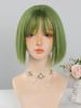 Zielona peruka Cosplay syntetyczne peruki odporne na ciepło 10-calowe krótkie peruki z grzywką prosta peruka Lolita Halloween z grzywką dla kobiet odporna na ciepło