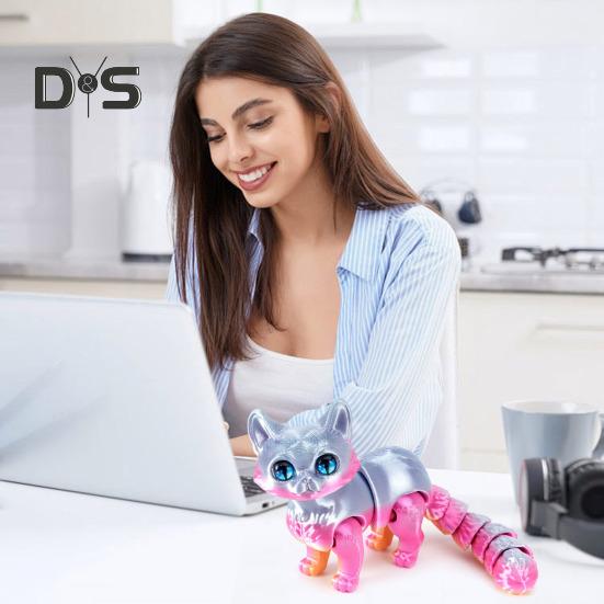 3D-gedruckte Katzenfigur Bewegliche Gelenke Katzenfigur Gelenkiges Tiermodell Spielzeug Heim Büro Bücherregal Schreibtischdekoration Ornament