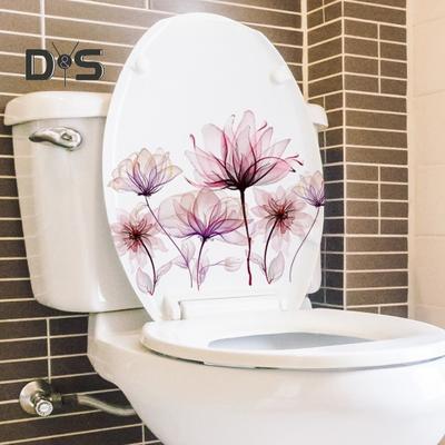 Adesivo per WC con fiore rosa, rimovibile, autoadesivo, impermeabile, in PVC, per soggiorno, arte della parete, bagno, coperchio della toilette