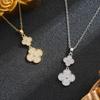 Korean Style Four-Leaf Clover Zircon Shell Necklace - High-End, Elegant, Non-Fading, Geometric Design